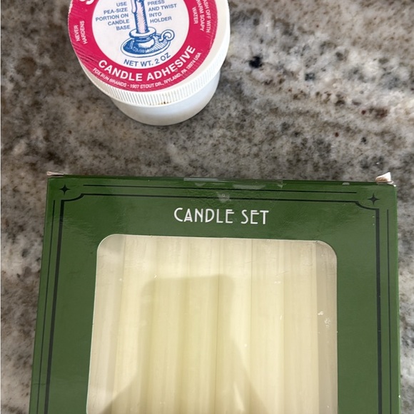 White Candle Set with Adhesive - Picture 1 of 3